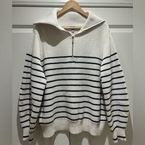 EVERNEW STRIPED QUARTER ZIP SWEATER